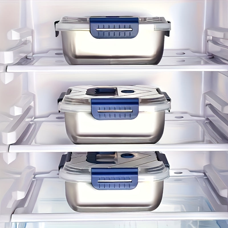 4pcs Stainless Steel Food Storage Containers with Blue Handles & Leak-Proof Lids - Dishwasher, Oven & Refrigerator Safe, Stackable Reusable Lunch Boxes for Kitchen, Microwave Compatible, Airtight Meal Prep Containers for Indo