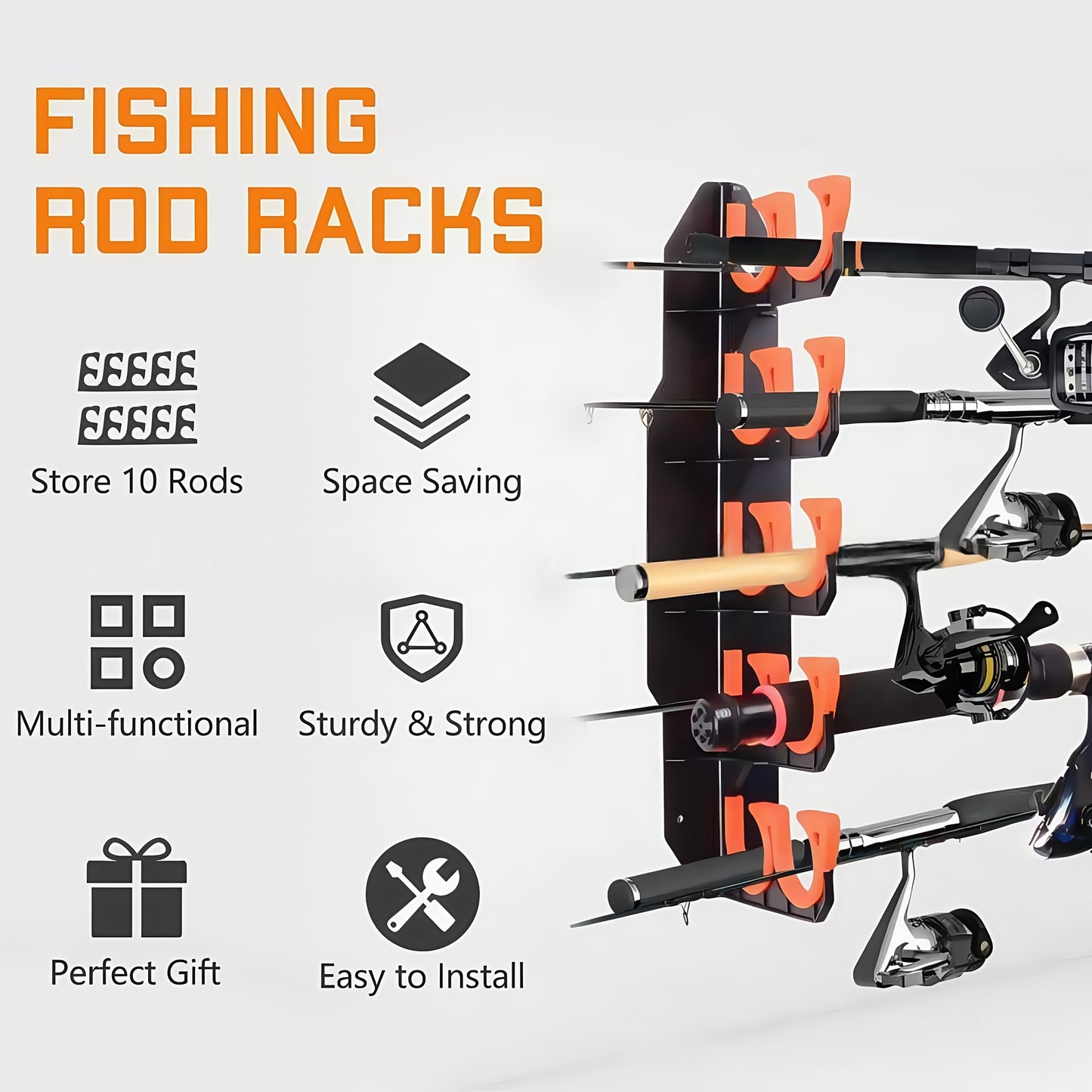 2025 New Fishing Rod Holder, Fishing Rod Display Rack, Suitable for Garage, Wall Or Ceiling Installation Of Fishing Rod Holder, ABS Material Double-layer Design Saves More Space