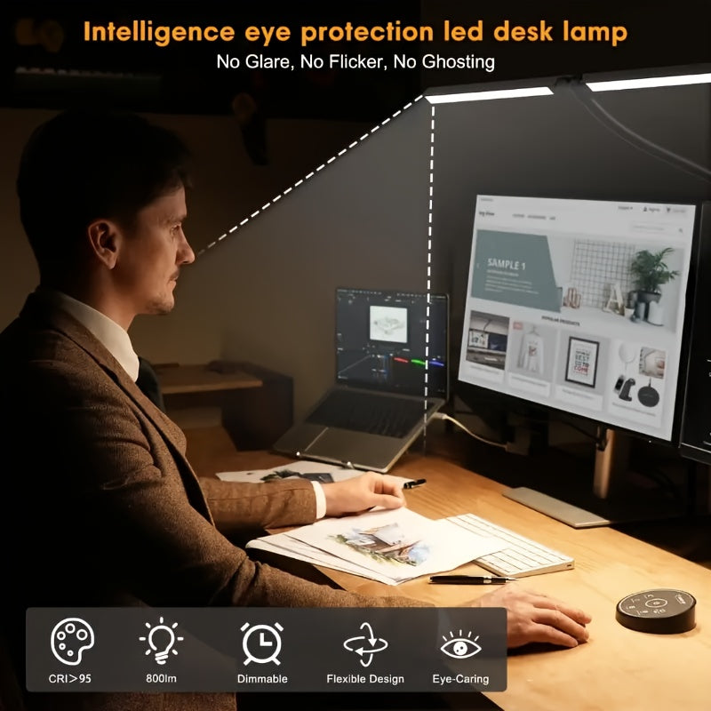 Modern Touch LED Desk Lamp | Adjustable Gooseneck, Dual Head Design, Anti Glare, USB Powered, Foldable, Smooth Metal Surface | Ideal for Reading, Gaming, Office - Perfect for Home Office and Study, Christmas Gift