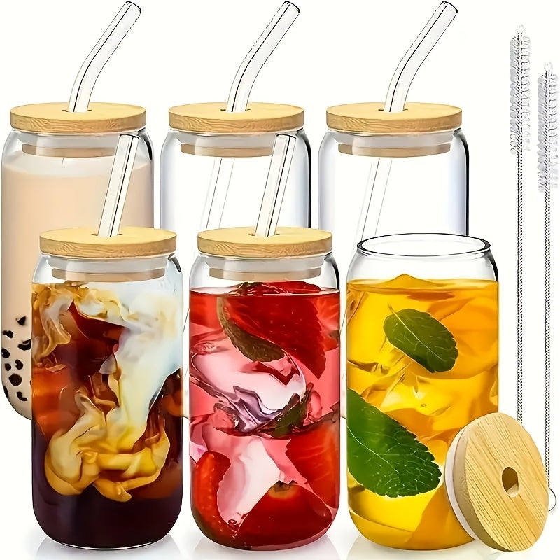 4/6pcs, Glass Cup, 18.7oz/550ml Glass with Lid And Straw, Mason Jar Water Cup, Iced Coffee Cup, Glass Cup with Lid