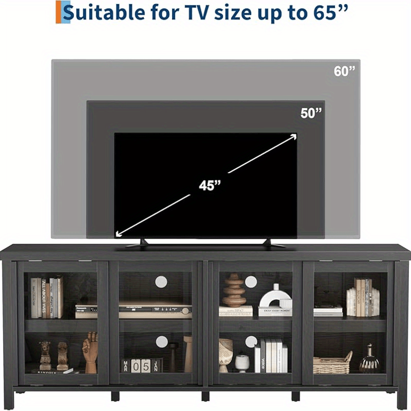 65 Inch TV Stand with Sliding Glass Doors - Heavy-Duty Non-Wood Entertainment Center, Modern Media Console with Storage Cabinet, Easy Assembly Living Room & Home Theater Furniture for Large TVs up to 65 Inches, Display Shelvi