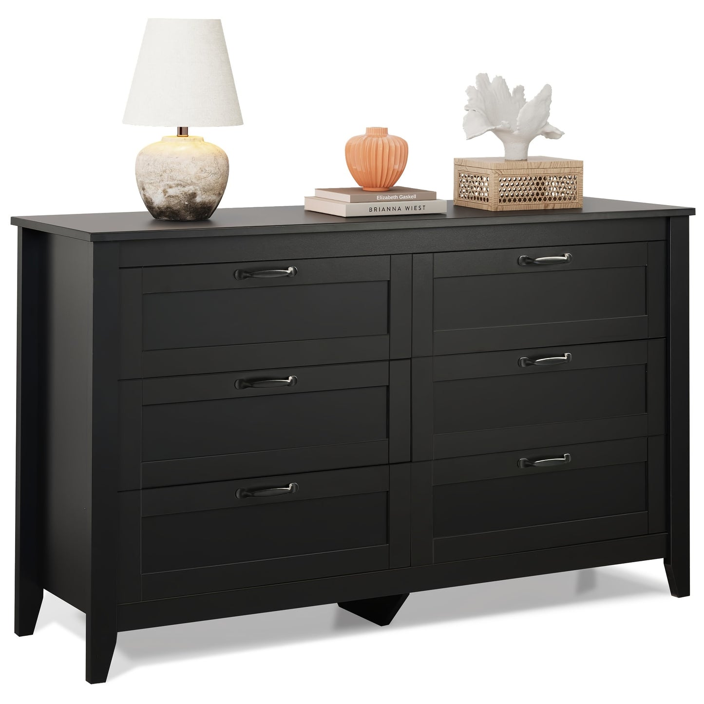 6 Drawer Dresser, Retro Chest Of Drawers with Metal Handle, Double Wood Dresser for Bedroom, Living Room, Large Storage Cabinet