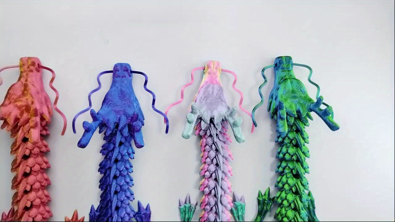 74-Inch Large 3D Printed Articulated Dragon Decoration - Vibrant Yellow & Scales with Pink Accent, Movable Joints, Durable Plastic Construction, Freestanding Poseable Floor Decor for Chinese New Year, Valentine'S Day, Home &