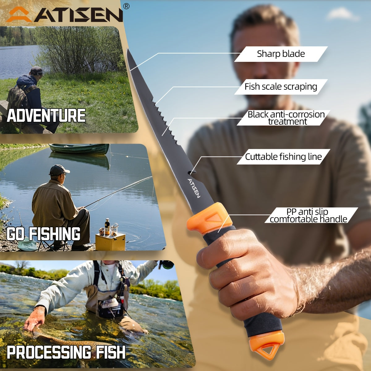 The ATISEN Professional Multifunctional Fishing Tool Set Includes Serrated Knives, an Electronic Scale, a Fish Control Device, a Hook Remover, a Sharpening Tool, And Other Additions. It'S a Must-Have for Fishing Enthusiasts,