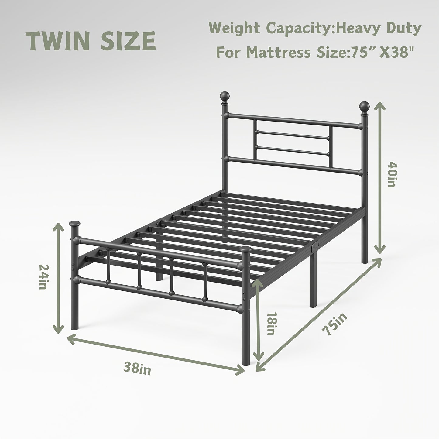 1pc Bed Frame with Headboard, 18 Inch High, Heavy Duty Metal Platform Bed Frame, Noiseless, Easy Assembly, No Box Spring Needed, for Bedroom Home Supplies, Black
