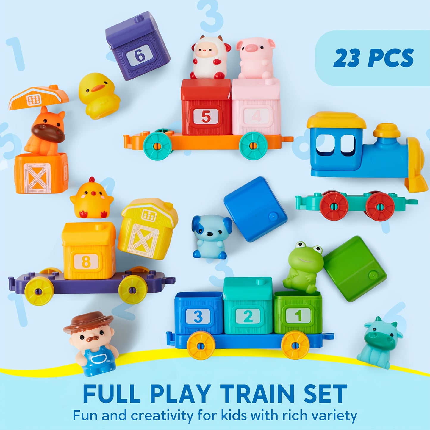 Farm Number Train Learning Toy For Toddlers, Counting, Matching And Sorting Learning Farm Train Including 9 Farm Animals And 1 Farmer, Christmas Birthday Gift For Baby Boys And Girls Age 1 2 3