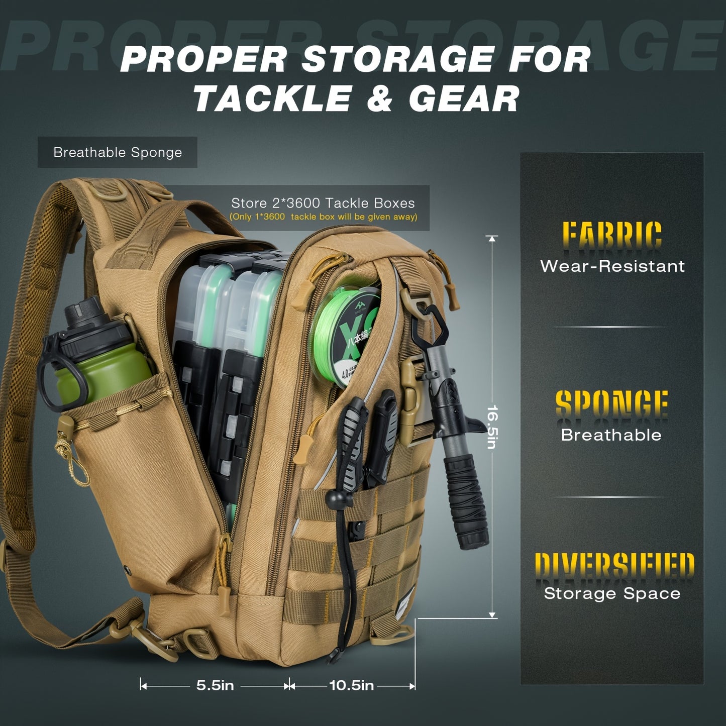 Ghosthorn Fishing Backpack with Tackle Boxes, High Quality Sling Tackle Bag for Fishing Gear with Rod Holder, Gifts for Men, Outdoor Fishing Accessory, Fishing Gear Storage, Sling Pack With Rod Holder, All-In-One Fishing Kit,