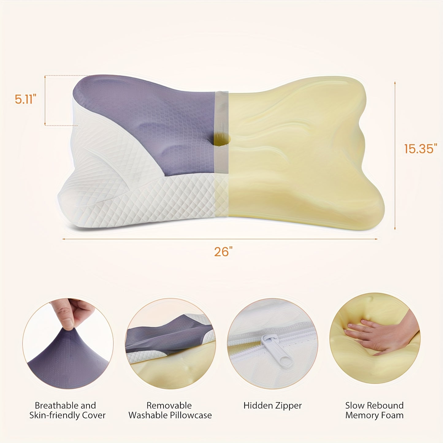Cervical Neck Pillow, Ergonomic Contour Neck Pillows, Memory Foam Bed Pillow for Side Back Stomach Sleeper, Neck Pillow with Cooling Pillowcase