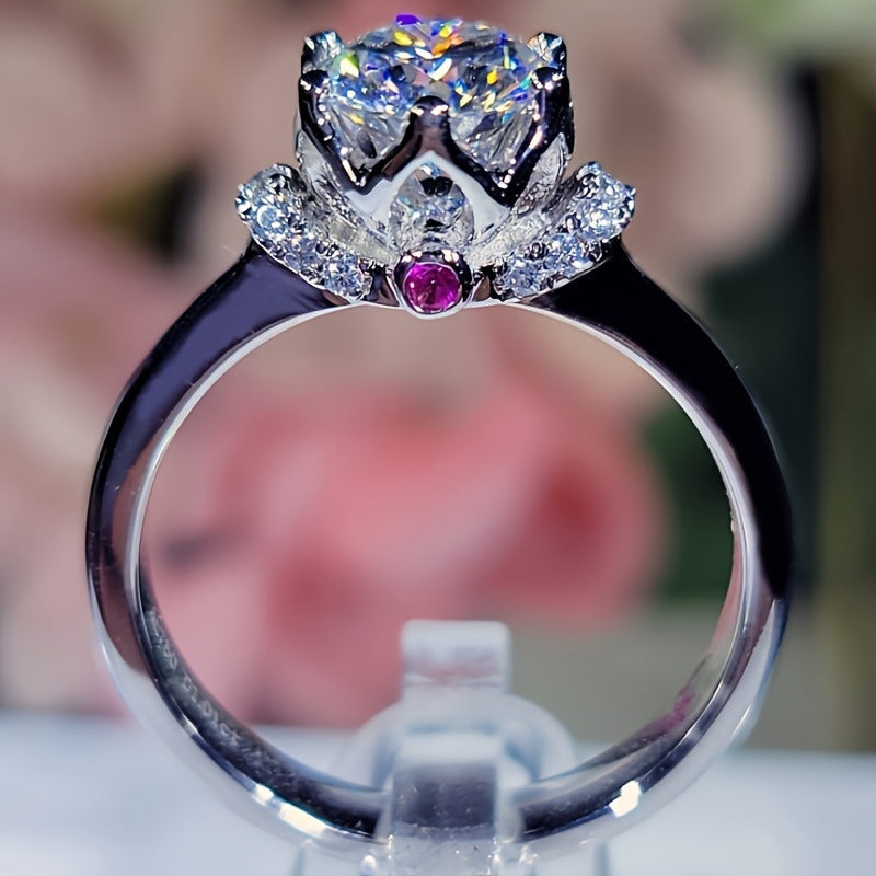 925 Silveryy 1 Carat Moissanite Ring Crown Ring, Proposal, Engagement, Wedding, Suitable for Men And Women Jewelry Gift Choice, Non-Allergenic Ring, with Gift Box about 3G