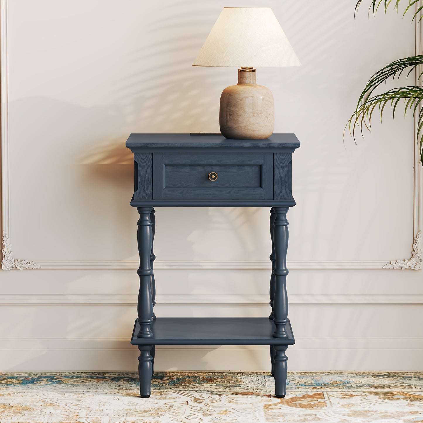Set of 2 Retro Wood Nightstands | Minimal Assembly, Tree-Veneer, Small Bedside Table with Drawer and Shelf, Suitable for Living Room and Bedroom