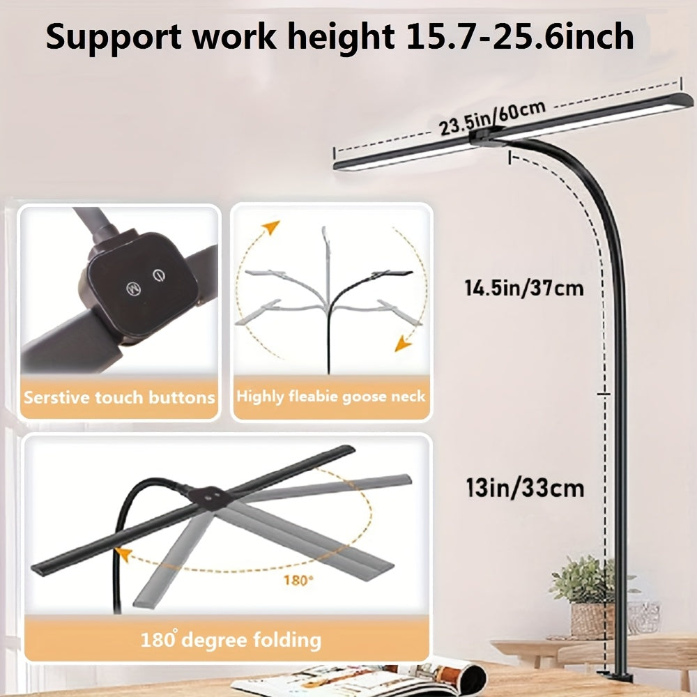 Modern Touch LED Desk Lamp | Adjustable Gooseneck, Dual Head Design, Anti Glare, USB Powered, Foldable, Smooth Metal Surface | Ideal for Reading, Gaming, Office - Perfect for Home Office and Study, Christmas Gift
