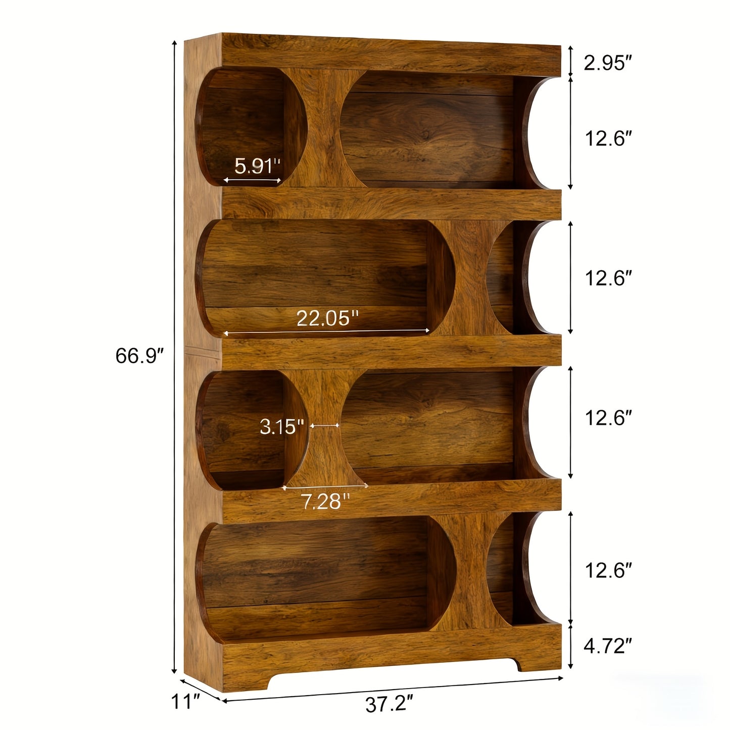 Artistic Curved Multi-Layer Bookshelf | Dual-Use Storage Shelf for Office & Home | Multi-Functional Organizer Display Rack | Brown Hardwood, 4 Shelves, Painted End, Floor Mount