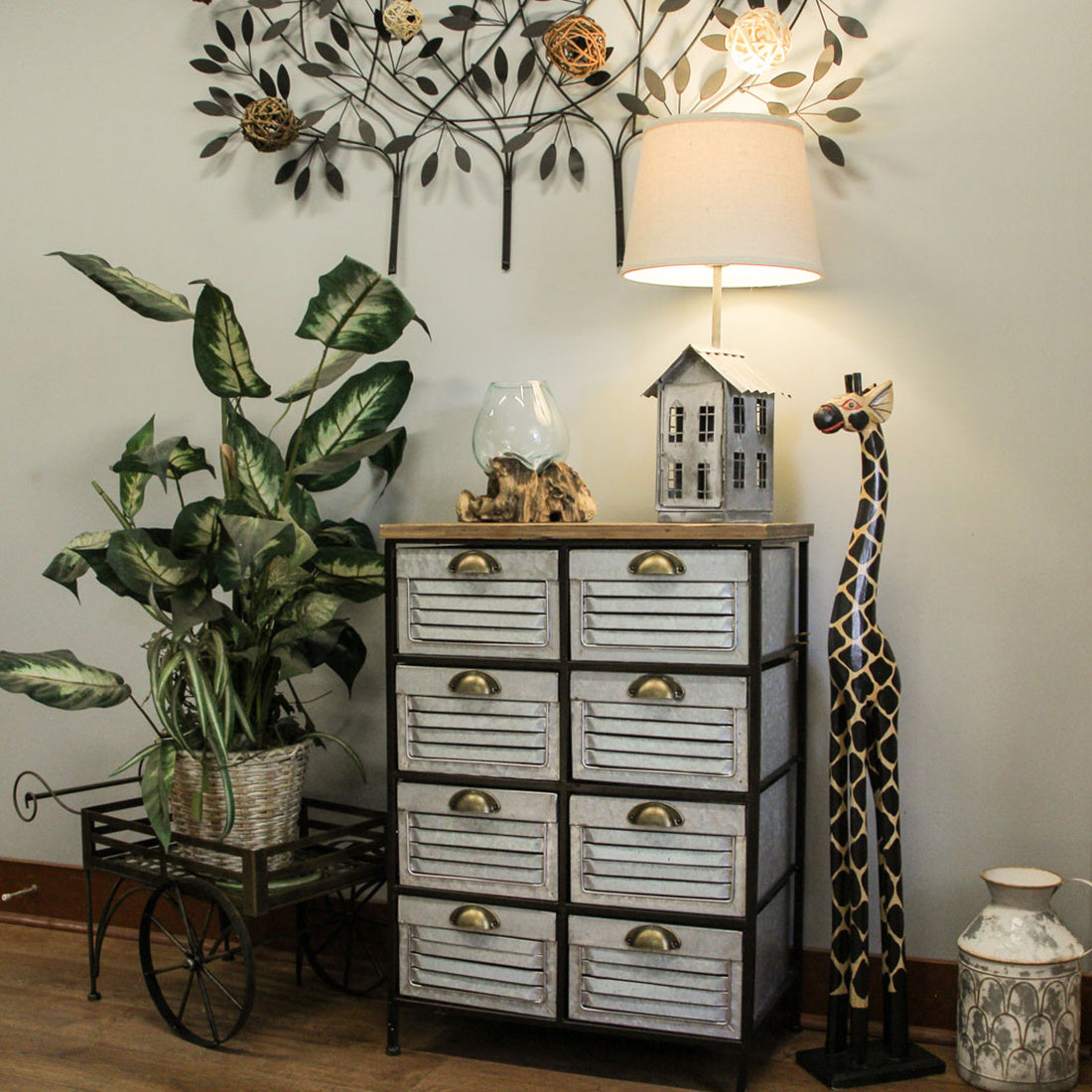 Hand-Carved 36" Tall Hand-Stained Brown Wood Giraffe Sculpture, A Striking Safari Home Decor Accent