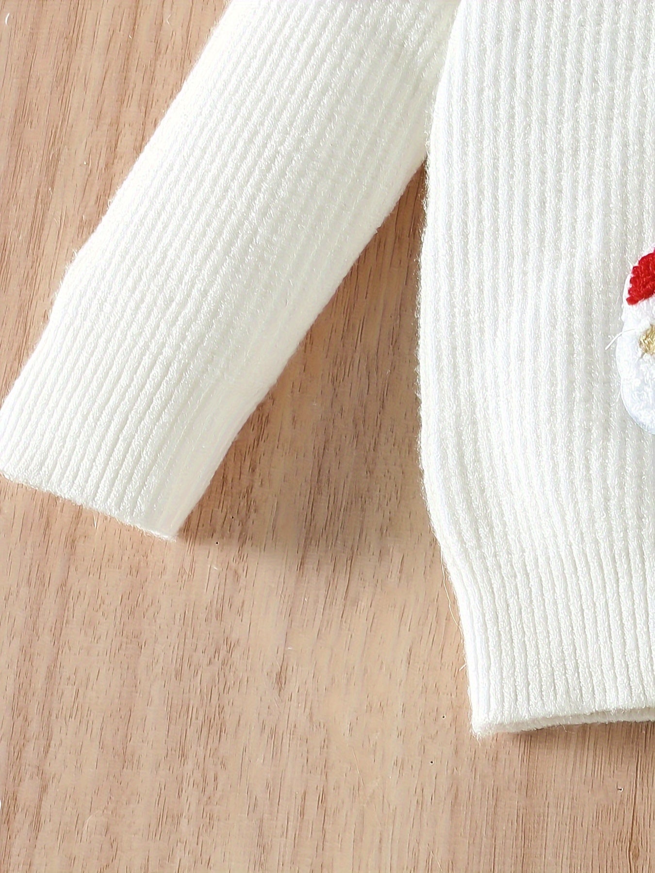 Girls' Christmas-Themed Knit Cardigan with Red Santa Hat & Festive Embroidery - Long Sleeve, White with Holiday Decorations, Perfect for Fall/Winter, Christmas Clothes for Girls