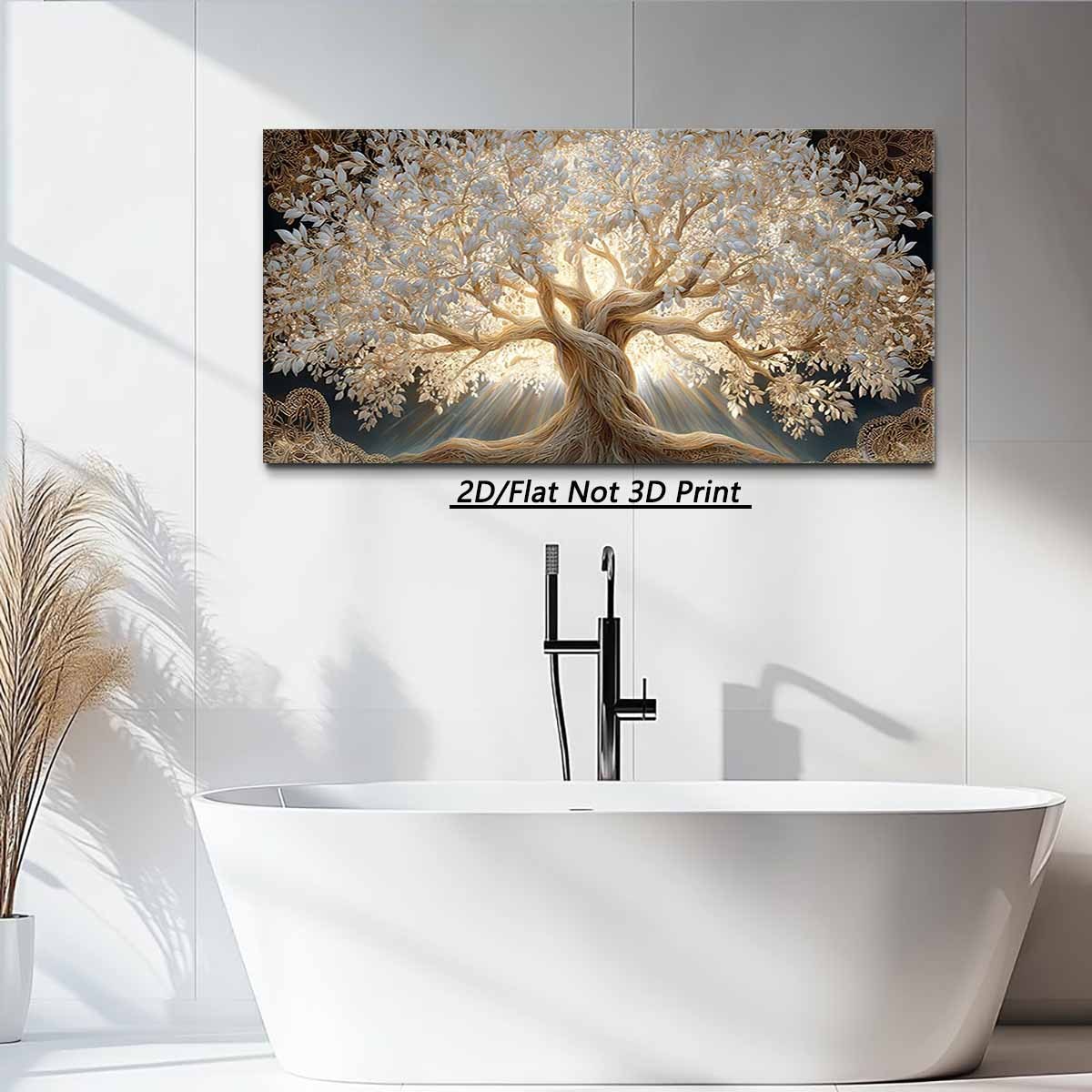 2D Flat, 1pc Large Tree of Life Wall Art - Modern Rustic Horizontal Canvas Painting with Wrap-Around Wood Frame, Suitable for Living Room, Bedroom, Office Decor, Housewarming Gift, Ink Canvas Tree of Life Design for Horizonta
