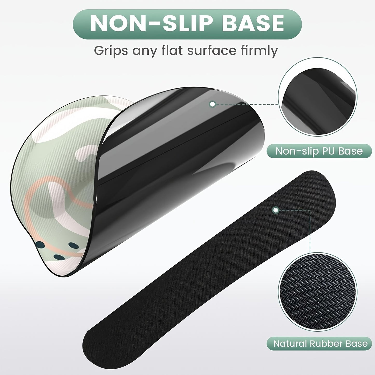 Wrist Support Desk Set - Non-Slip Mouse Pad & Keyboard Rest with Green Palm Leaf Design in Beige/Green/White/Golden - Soft Typing Mat & Coasters for Home Office, Computer, Laptop - Posture-Correct Writing Accessory