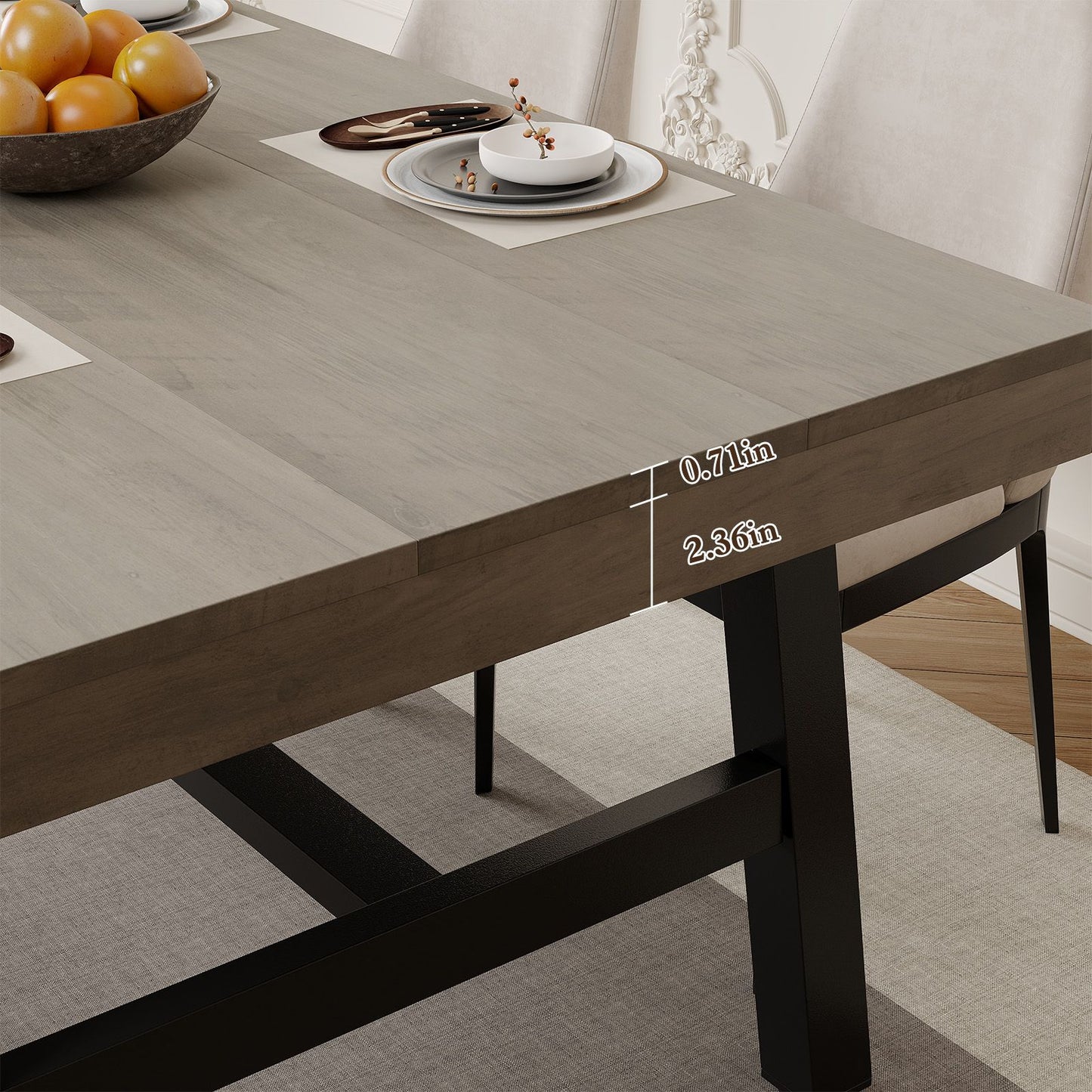 71-Inch Grey Farmhouse Dining Table with Adjustable Feet | Spacious Seating for 6 to 8, Ideal for Kitchen, Dining & Living Rooms, Multifunctional Hardwood Table by GAOMON