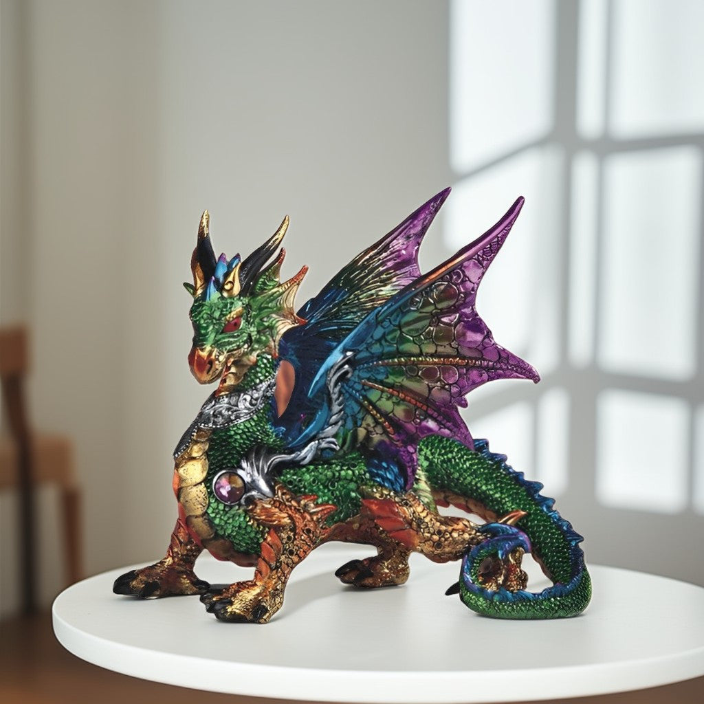 9.5 "W Dragon with Purple/Blue Wings Figurine Decorative Resin Statue Sculpture for Home, Office, or Bookshelf – A Unique Collectible and Perfect Gift for Housewarmings, Holidays, and Birthdays