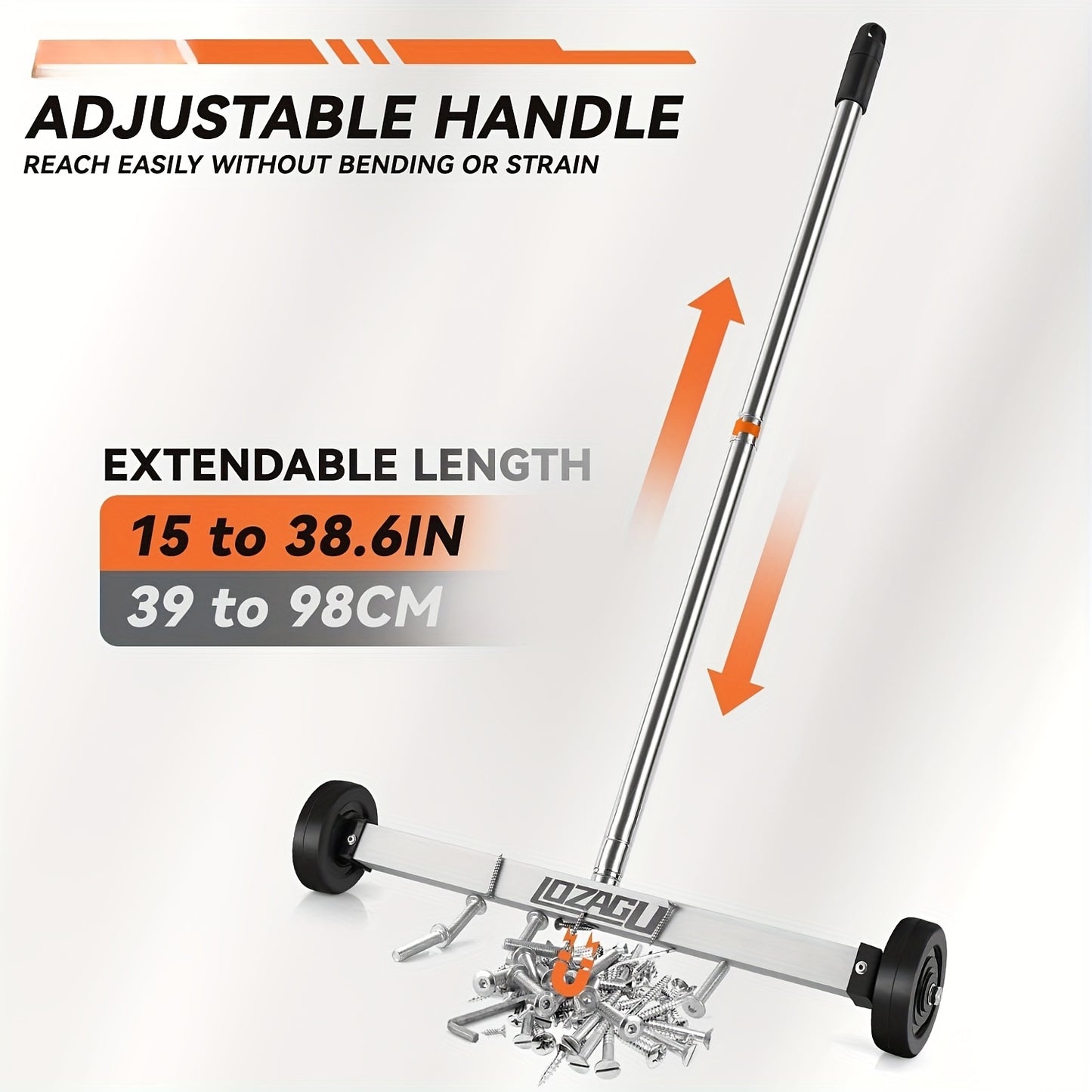 17" Heavy Duty Magnetic Sweeper with Telescoping Handle & Wheels - 8.8 lbs Pull Force, Ergonomic Grip, Compact Design for Home, Garage, Workshop - Durable Metal Construction, Magnetic Sweeper for Metal Debris, Garage Cleaning