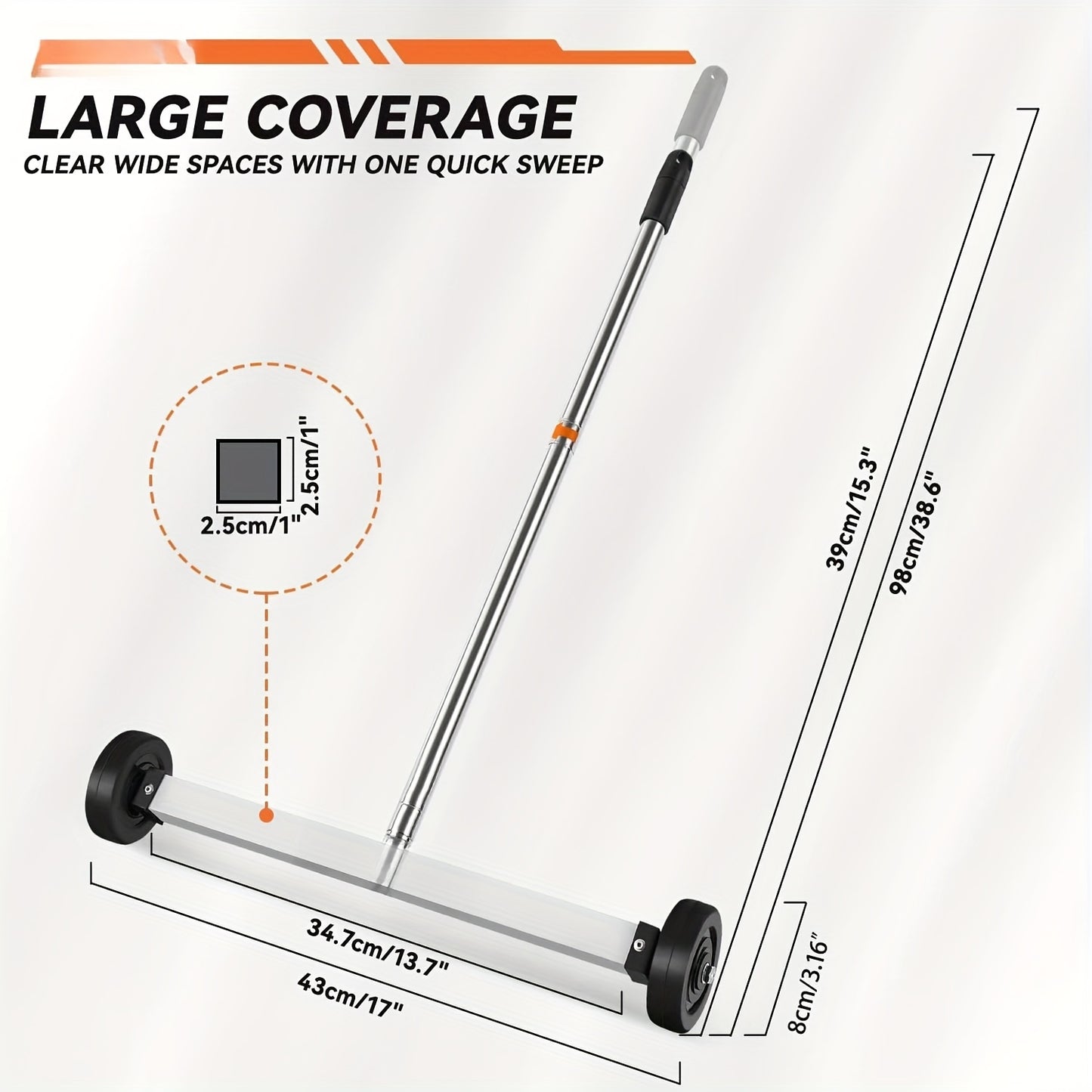 17" Heavy Duty Magnetic Sweeper with Telescoping Handle & Wheels - 8.8 lbs Pull Force, Ergonomic Grip, Compact Design for Home, Garage, Workshop - Durable Metal Construction, Magnetic Sweeper for Metal Debris, Garage Cleaning