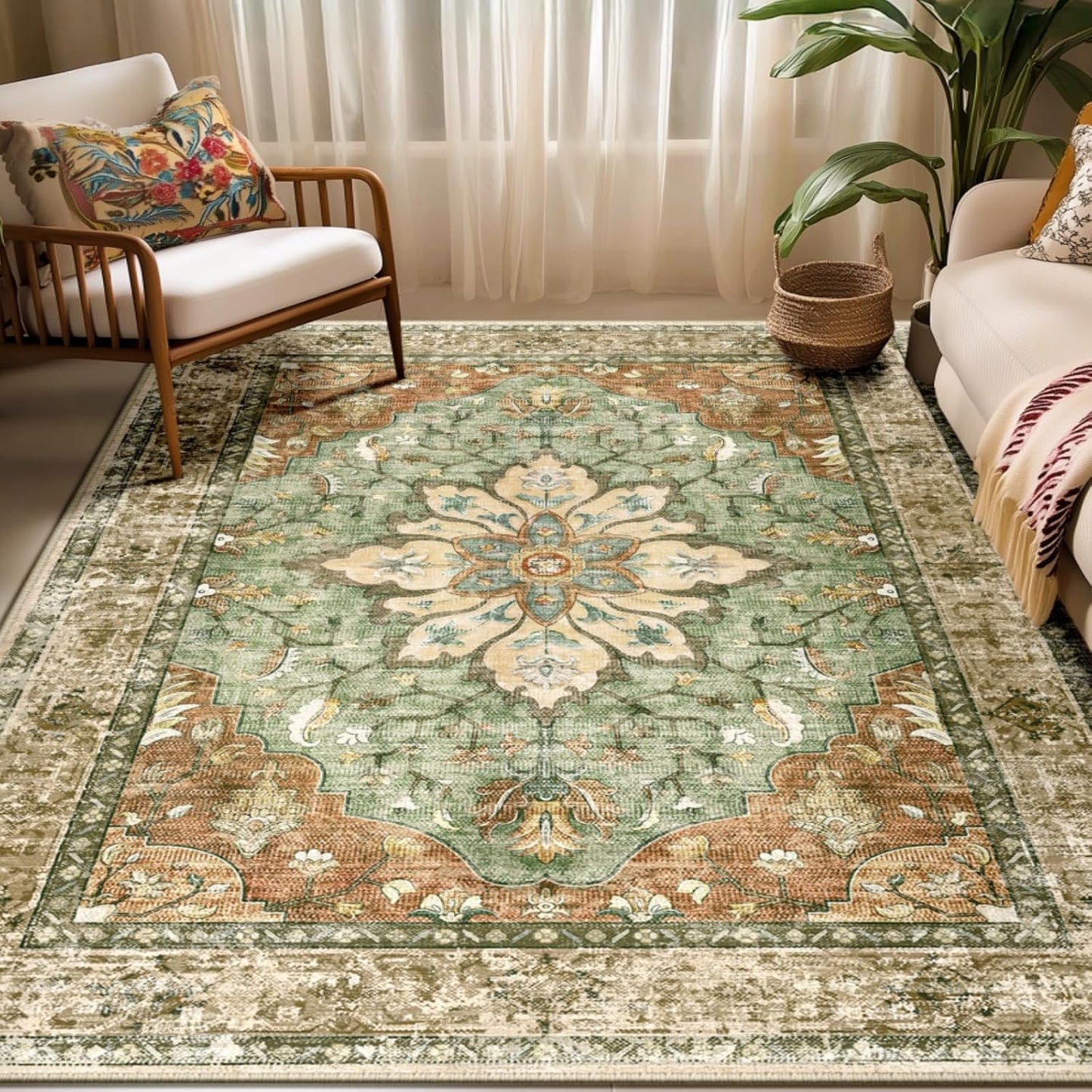 Jumbo Oversized Large Carpet - Extra Wide & Long Luxury Suitable for Living Room Bedroom, Heavy Traffic Areas, Large Spaces - Machine Washable Anti-Slip Retro Flower Print Carpet, Jumbo Sizes Available