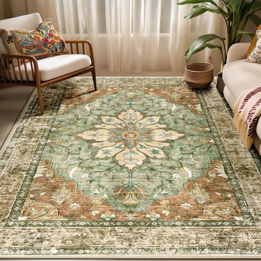 Jumbo Oversized Large Carpet - Extra Wide & Long Luxury Suitable for Living Room Bedroom, Heavy Traffic Areas, Large Spaces - Machine Washable Anti-Slip Retro Flower Print Carpet, Jumbo Sizes Available