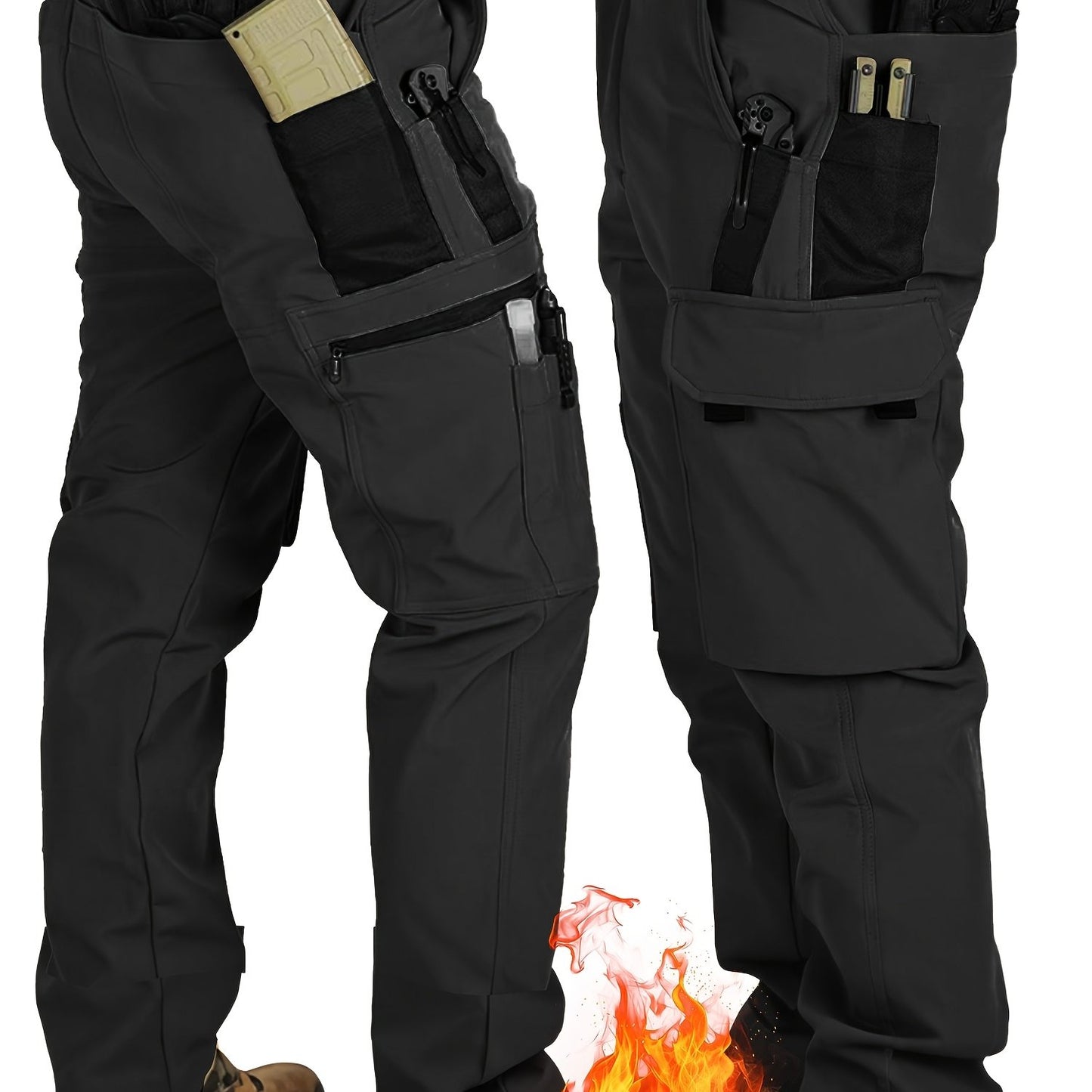 Men's Heavy-Duty Tactical Winter Pants - Thickened Insulated Work Pants with Multi-Pocket Design, MOLLE System Compatible for Hiking, Hunting, Construction - All-Season Outdoor Pants, Winter Work Pants for Men, Mens Winter Pa