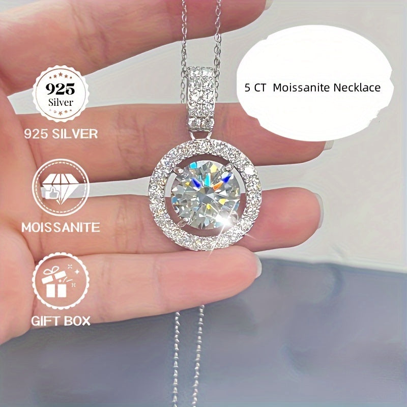 S925 925 Silver 5ct moissanite Necklace Men'S Jewelry Premium Men'S Pendant, Silvery Necklace, Perfect For Parties Engagement Wedding Anniversary Birthday, Ideal Holiday Gift For Family & Friends. Grab Your Gift Now. Christma
