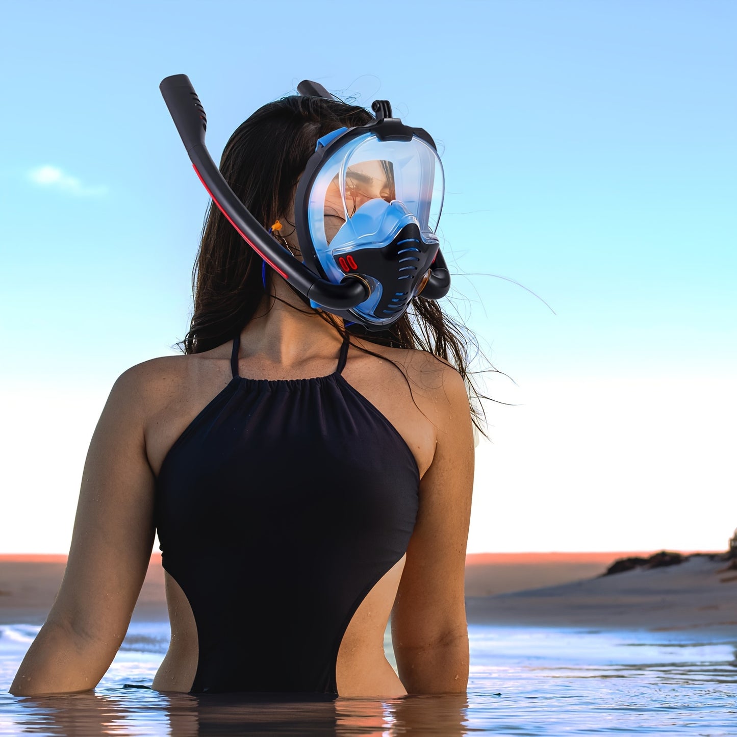 Full Face Snorkel Mask, 180 Degree Panoramic HD View Snorkeling Mask, Anti-Leak Dry Top Set for Adults