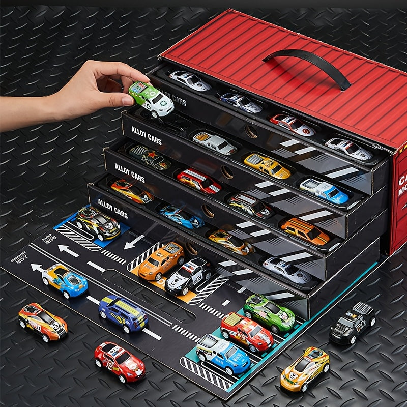 48pcs Mini Toy Cars & Trucks for Kids, Pull Back Cars Set Alloy Racing Car Toys, Parking Lot & Runway, Party Favors for Age 3 4 5 6 7 8+ Years Old Boys Girls