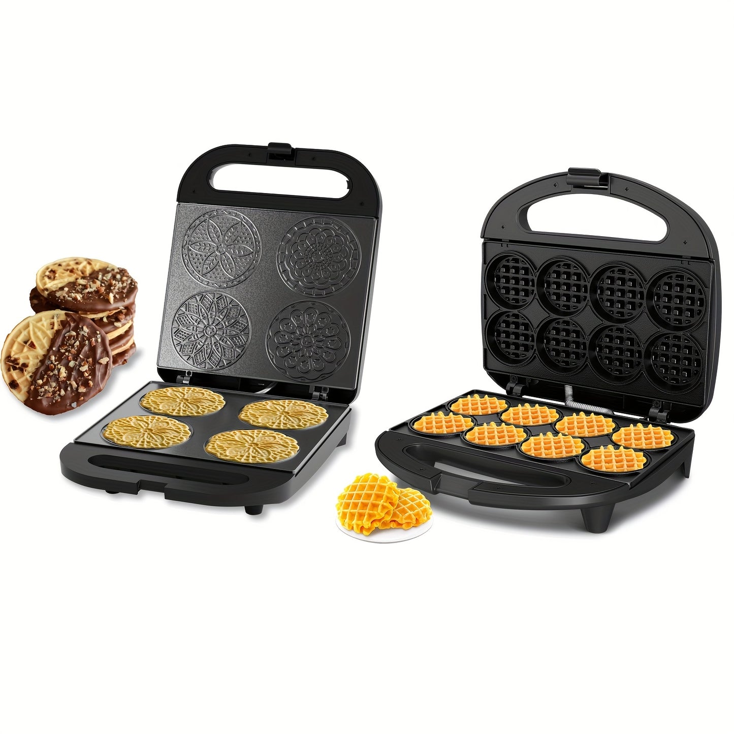Mini Electric Pizzelle Cookie Maker, 4 * 4 Inches, Non-Stick, Perfect for Breakfast, Snacks, Desserts, And More