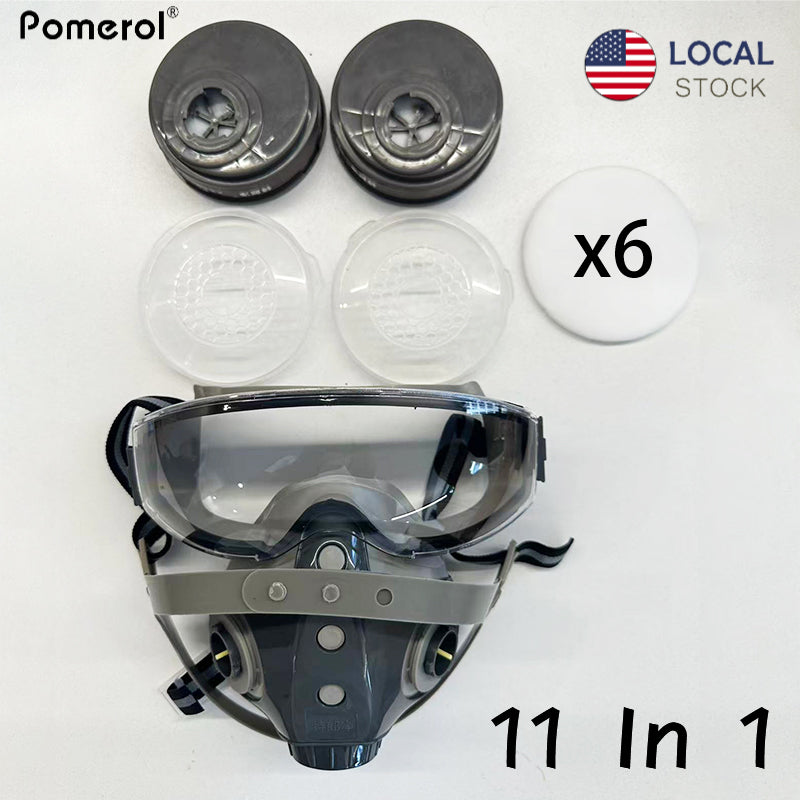1pc Pomerol 11in1 Dual Port Reusable Half Face Respirator Mask, Reusable, Pull-On, Chemical, Biological, Radiological Contamination, Dust Respirator Gas Masks for Chemical And Radiation