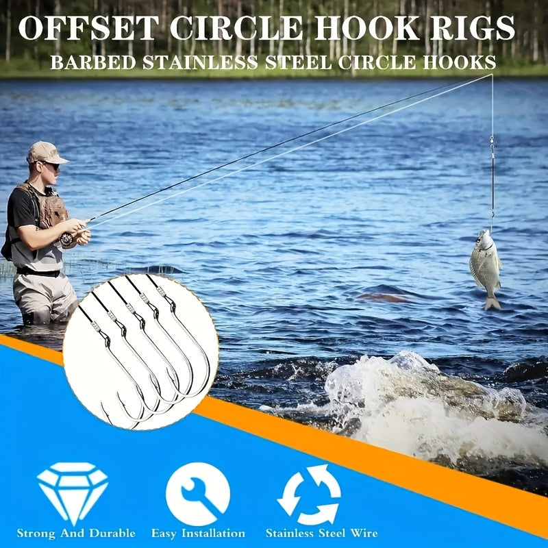 50pcs Circle Hooks Rigs, Steel Catfish Hook Rig Octopus Fishing Hook With Leader, Fishing Circle Hook Wire For Saltwater Freshwater