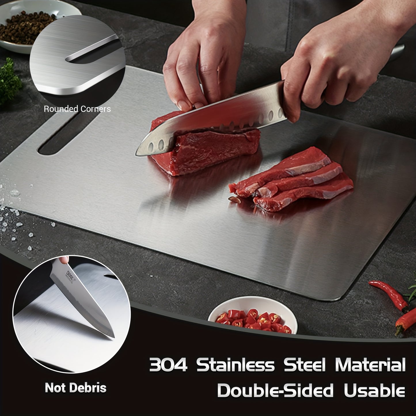 4pcs Stainless Steel Cutting Boards - Food Grade Durable Kitchen Cutting Boards - Non-slip Design For Meat Fruits Vegetables - Dishwasher Safe And Knife-Friendly Surface - Suitable For Home Chefs And Restaurants