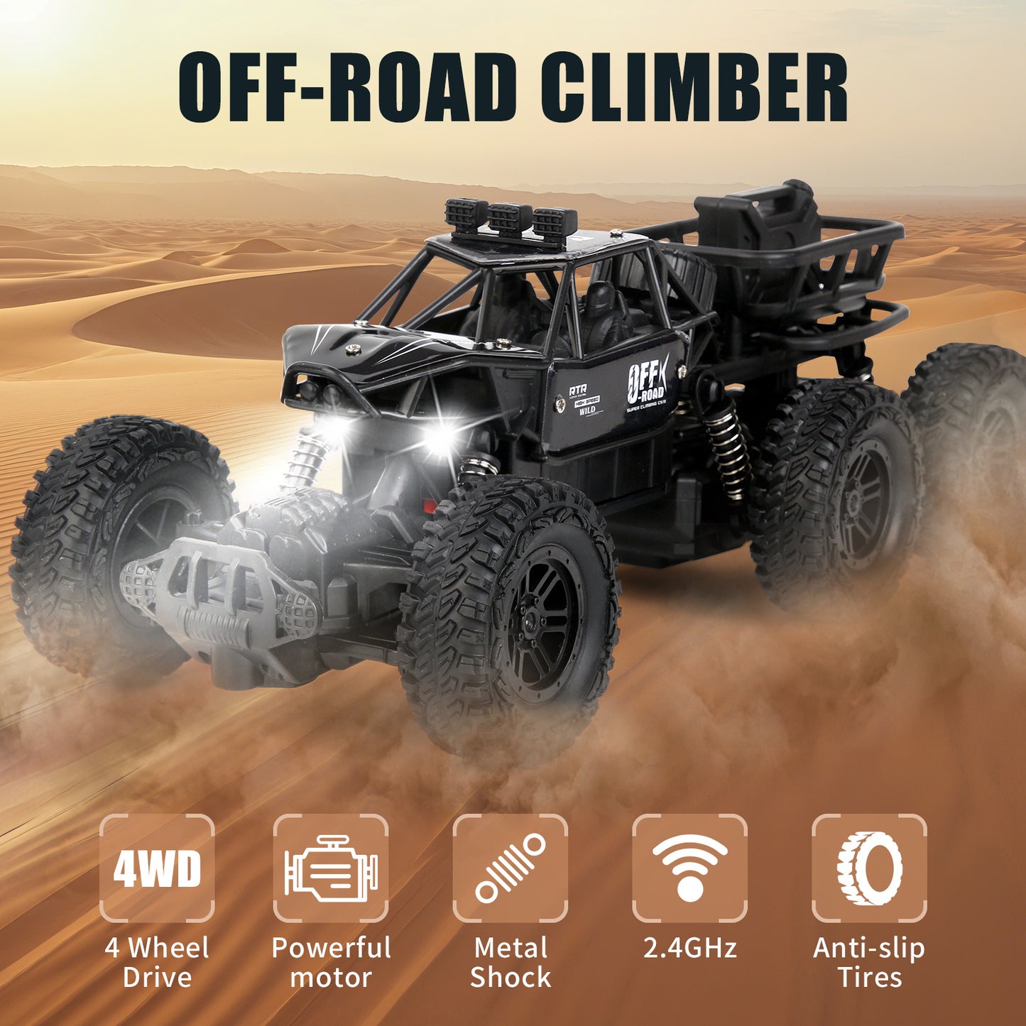Six-Wheel Alloy Remote Control Car, All-Terrain Electric Toy Vehicle, 2.4GHz R/C Off-Road Car, High-Speed Climbing Car with Headlights And Shock Absorbers