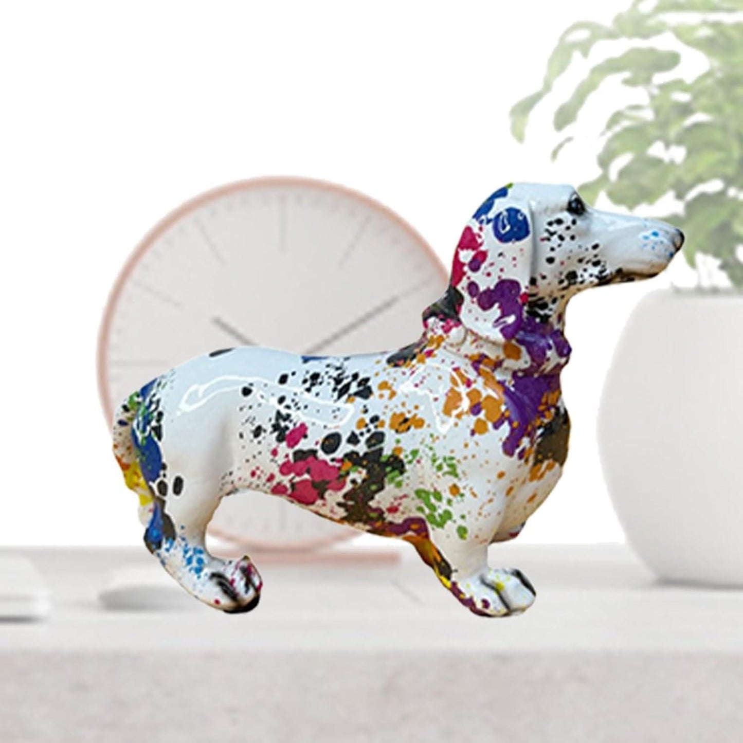 A Decorative Sculpture of a Dachshund Dog, Designed As Graffiti Art, Perfect for Enhancing The Aesthetic of Your Living Room, Bedroom, Bookshelf, TV Cabinet, Or Desk. It Serves As a Charming Centerpiece Or Ornament