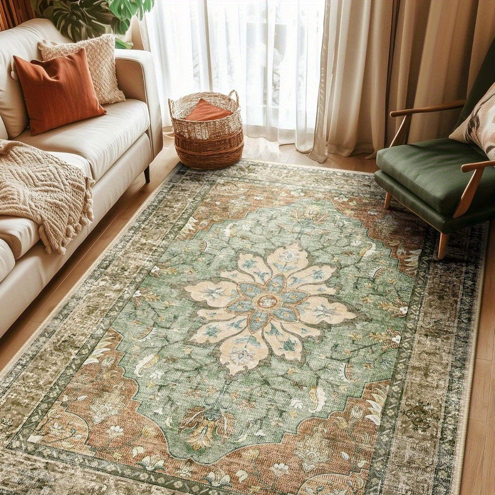 Jumbo Oversized Large Carpet - Extra Wide & Long Luxury Suitable for Living Room Bedroom, Heavy Traffic Areas, Large Spaces - Machine Washable Anti-Slip Retro Flower Print Carpet, Jumbo Sizes Available