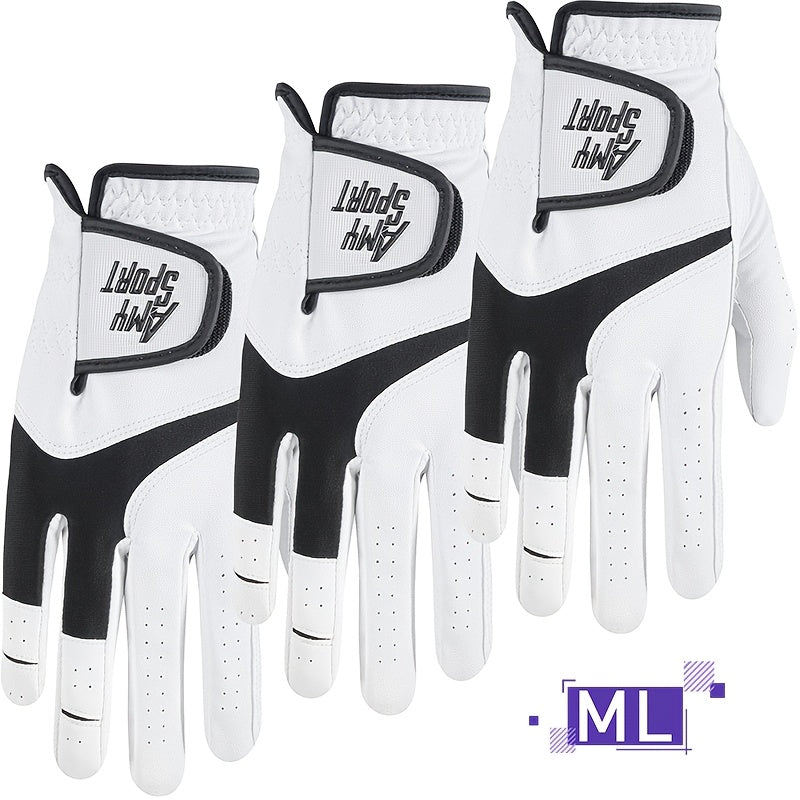 Golf Gloves Men Right Hand Left Hand Value 3 Pack, Premium PU With All Weather Grip For Serious Performance, Breathable & Comfortable Gift For Men