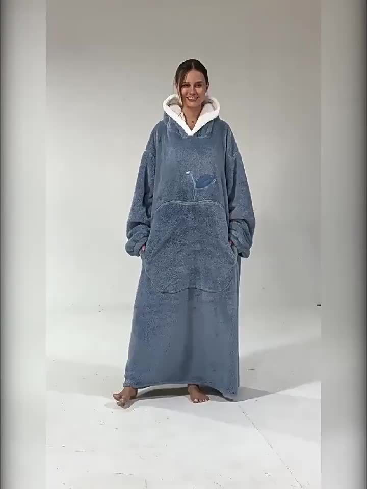 Giant Super Soft Wearable Hooded Blanket Robe - Winter Warm Fleece Sleepwear For Adults, Valentine'S Day Gift