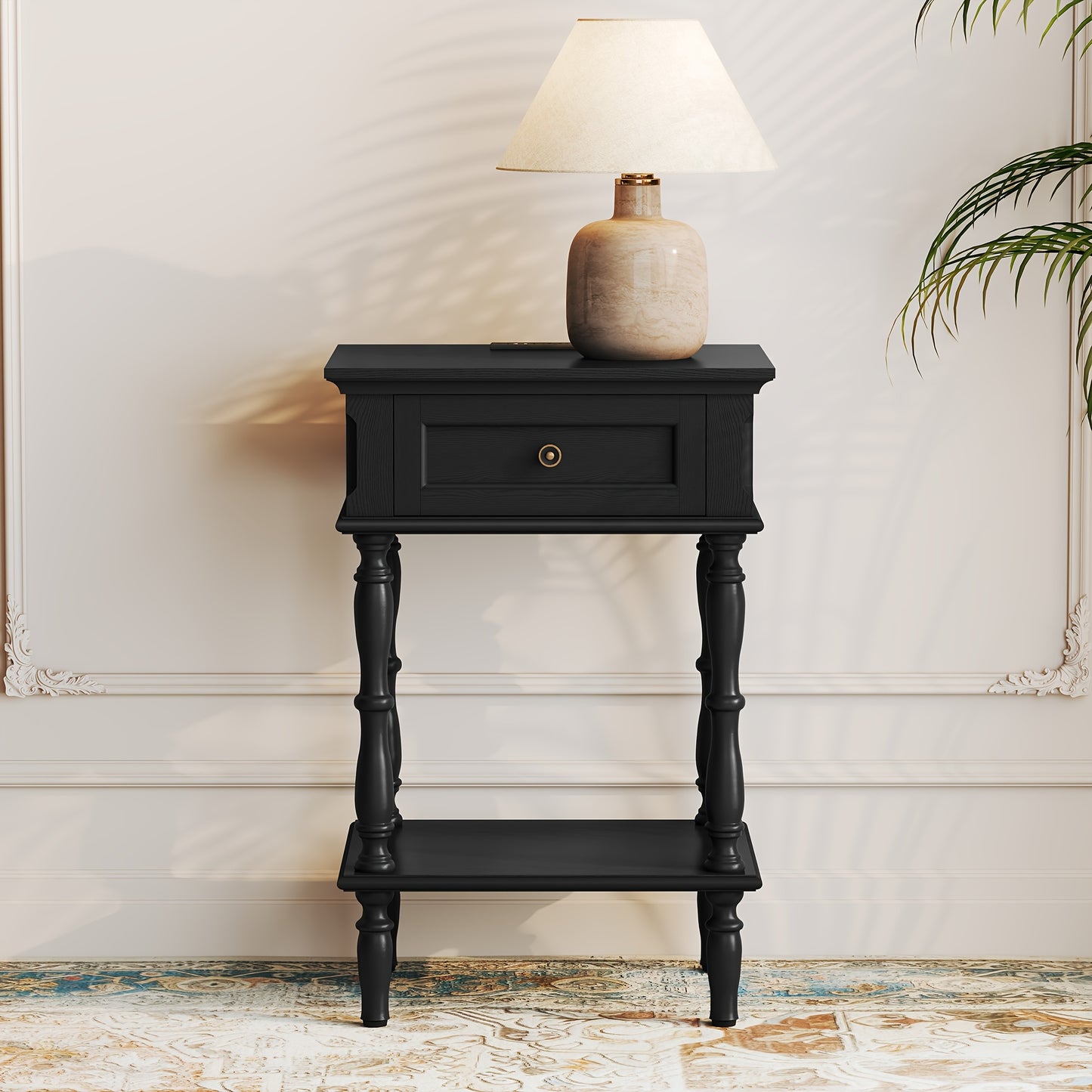 Set of 2 Retro Wood Nightstands | Minimal Assembly, Tree-Veneer, Small Bedside Table with Drawer and Shelf, Suitable for Living Room and Bedroom