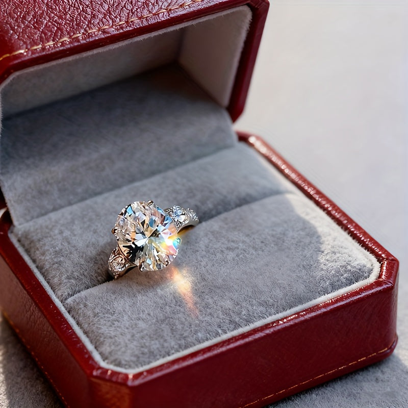 925 Silvery Shiny 3-carat Moissanite Ring, A Fashionable Women's Ring, A Daily Outfit Gift, An Anniversary Fashion Party, A Must-have Gift for A Single Party, A Family Gift, A Perfect Holiday Gift for Friends And Mom