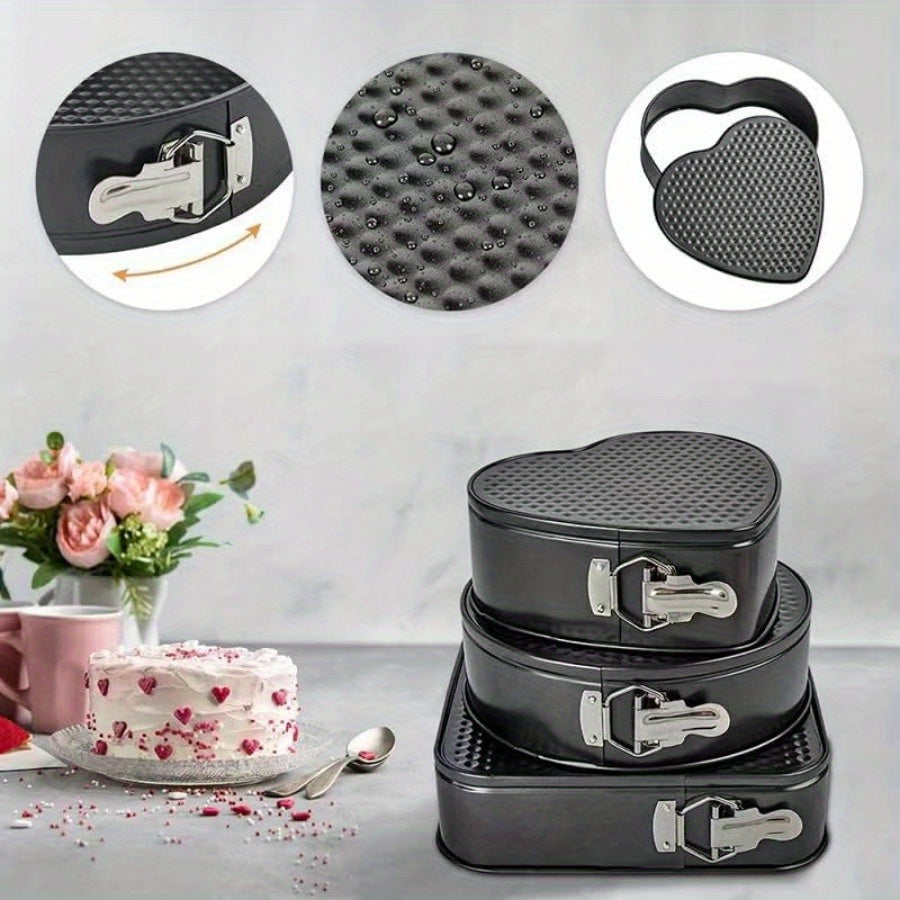6pcs Cake Pan Set | 3 Shapes (Square/Round/Heart) X2, Carbon Steel Baking Mold With Removable Bottom, Non-stick Pan, Heavy Duty Cake Pan For Chiffon/Mousse/Cheesecakes, Wedding/Birthday Kitchen Tools
