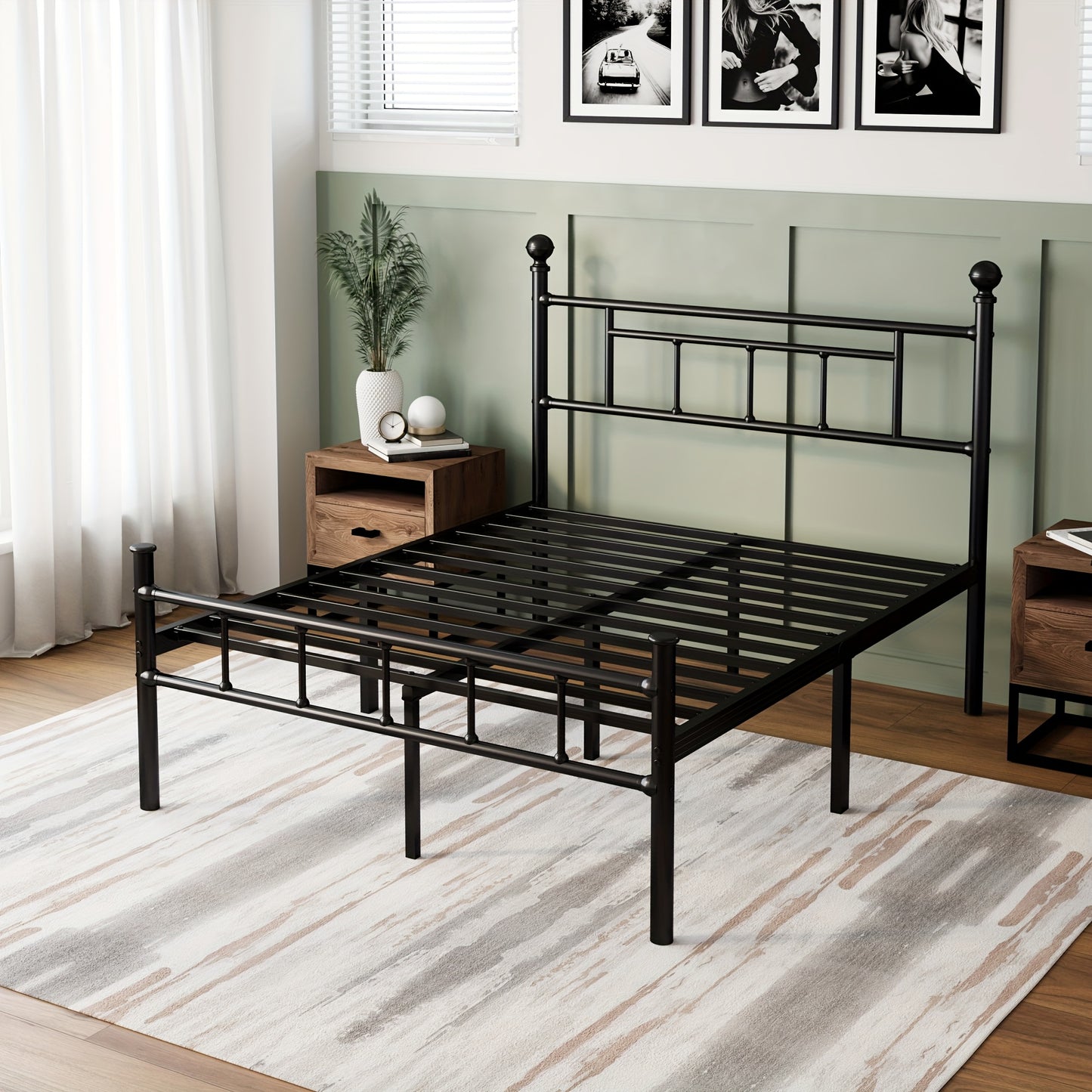1pc Bed Frame with Headboard, 18 Inch High, Heavy Duty Metal Platform Bed Frame, Noiseless, Easy Assembly, No Box Spring Needed, for Bedroom Home Supplies, Black