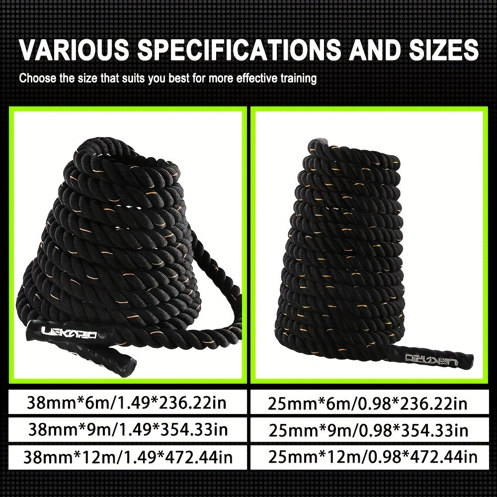 354.33inch Heavy-Duty Battle Rope with Weighted Ends (Negligible) - Adjustable 275.59-393.7inch MMA Training Rope for Core Strength, HIIT, Boxing & Gym - Ideal Gift for Fitness Enthusiasts, & (Black)