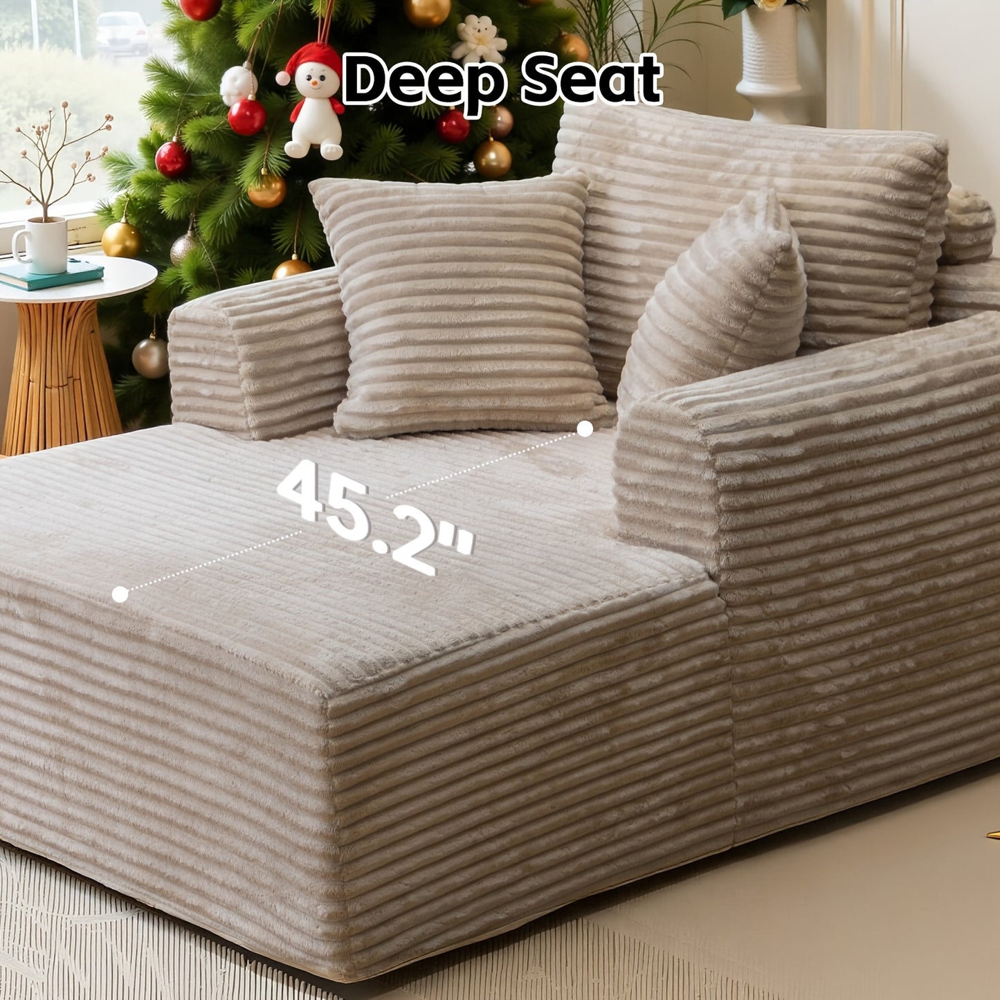 Indoor Oversized Corduroy Upholstered Boneless Sofa Bed Chaise Lounge - Deep Seat Sleeper Couch & Reading Chairs, Cloud Sofas for Living Room, No Assembly Required