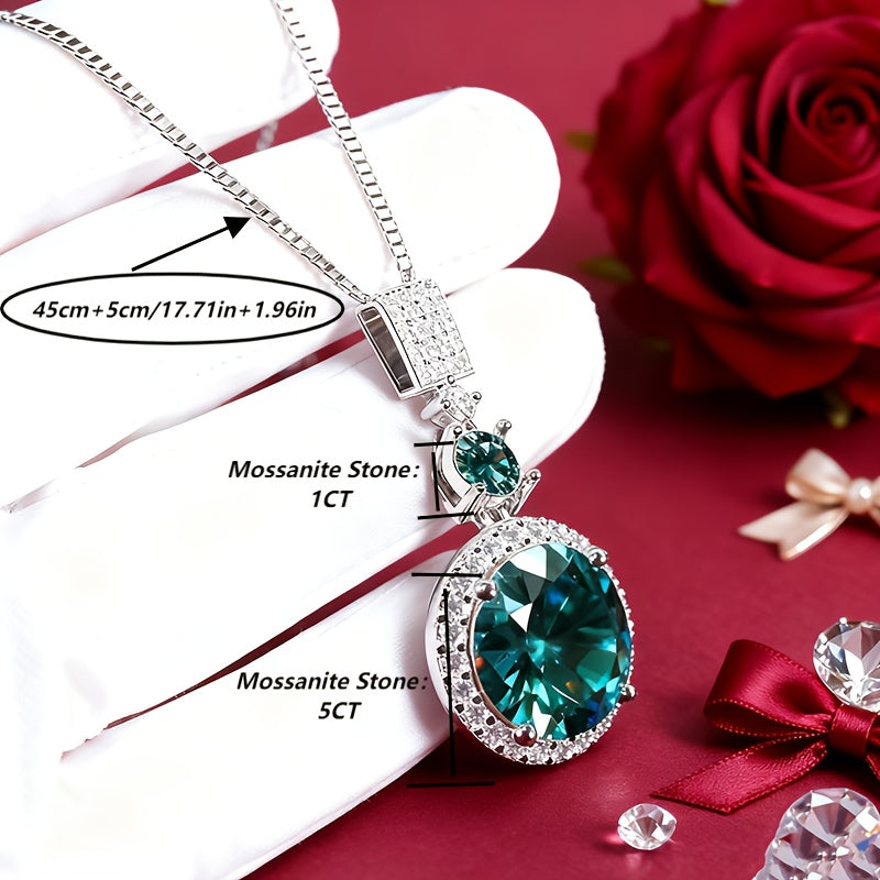 925 Silvery Sparkling 6-carat Pendant Necklace, Available In Multiple Colors, Elegant And Luxurious, The Perfect Holiday Gift For Family, Mom And Friends (Moissanite: 6.5mm*1pc, 11.0mm*1pc, Silvery Weight Approximately 8g)