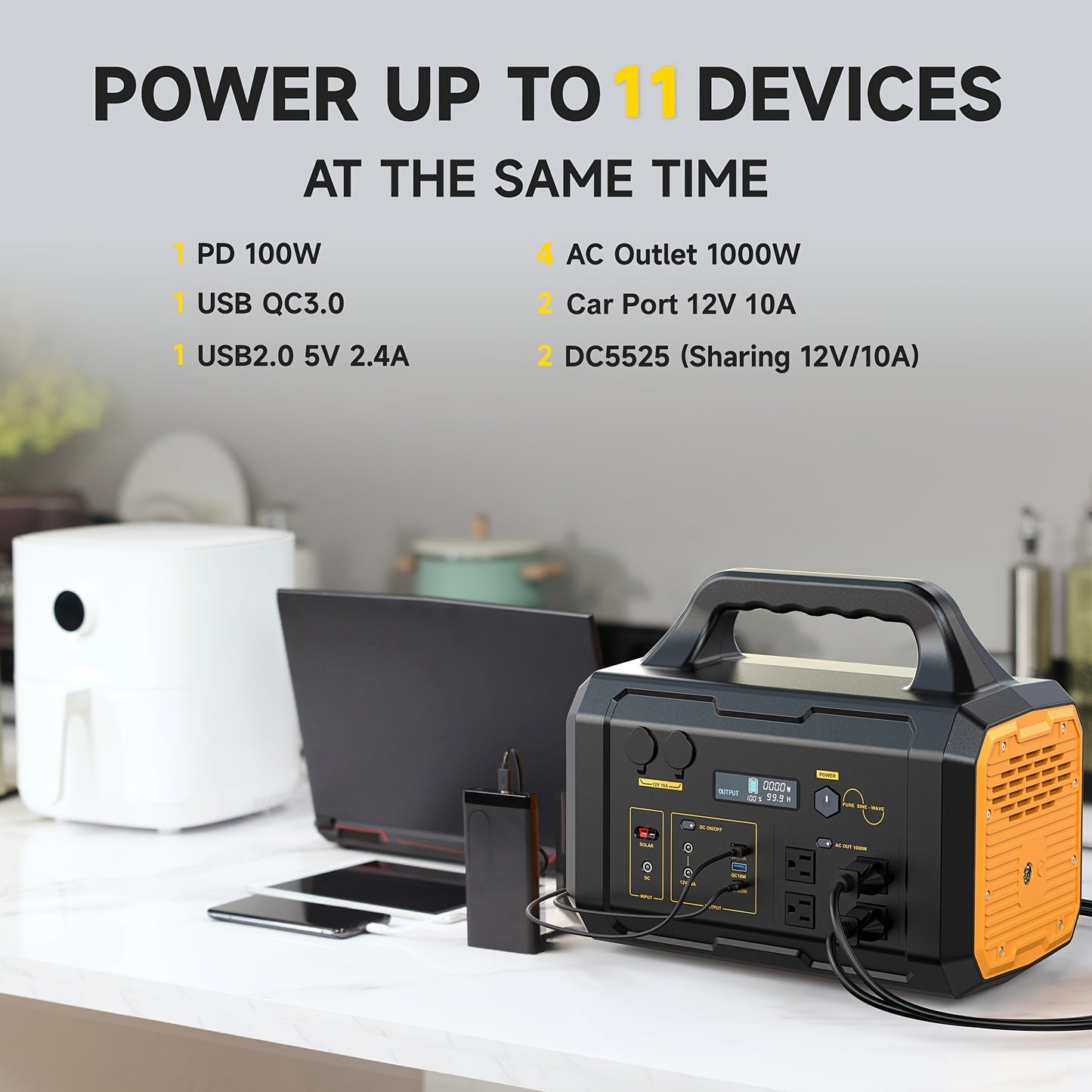 300W/293Wh, 600W/642Wh, 1000W/1024Wh Portable Power Station, Solar Generator(Excluding Solar Panels) with AC Qutlet/2 DC Ports/3 USB Ports Backup Battery/Power Supply for Qutdoor Trip Camping Emergency Survival Gear Travel Hu