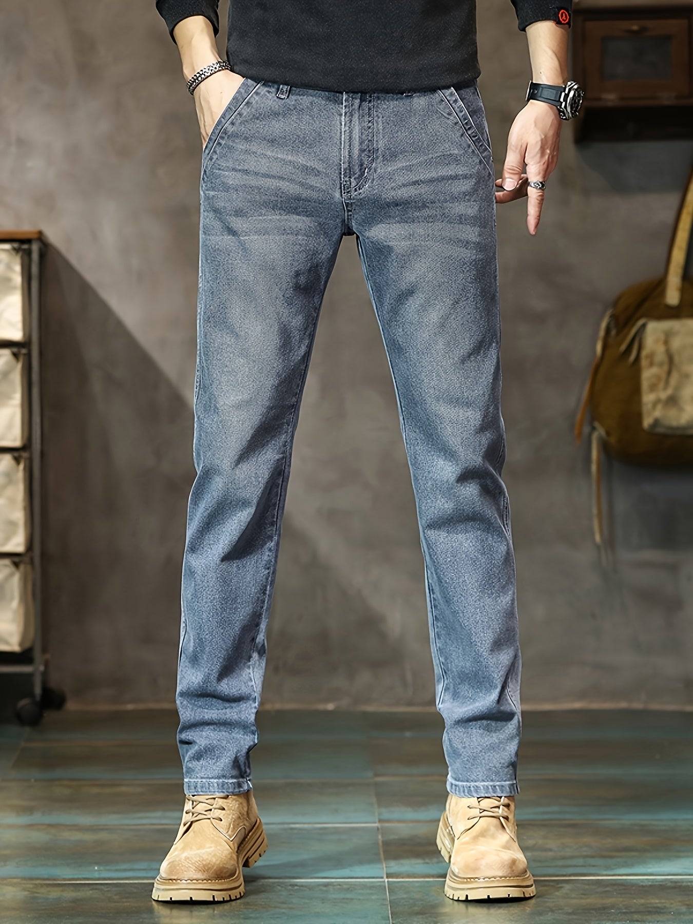 Men'S Straight Slim Jeans - Skin-Friendly Soft Cotton Blend Pants, Mid-Rise Non-Bulky Fit, Three-Dimensional Hem for Stability - Winter Jeans for Everyday & Formal Outfits - Classic Straight-Leg Denim Trousers, Straight Leg J