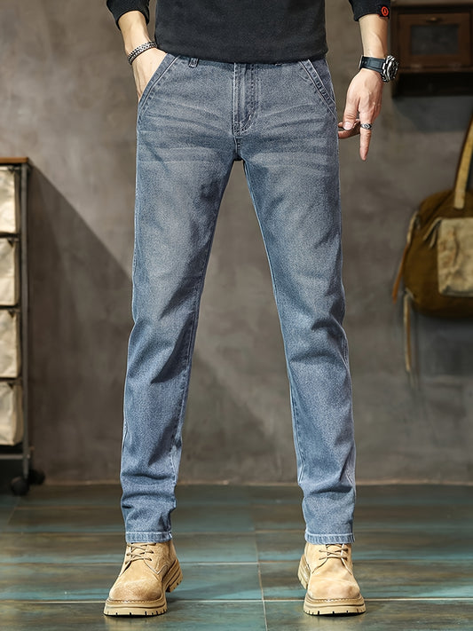 Men'S Straight Slim Jeans - Skin-Friendly Soft Cotton Blend Pants, Mid-Rise Non-Bulky Fit, Three-Dimensional Hem for Stability - Winter Jeans for Everyday & Formal Outfits - Classic Straight-Leg Denim Trousers, Straight Leg J