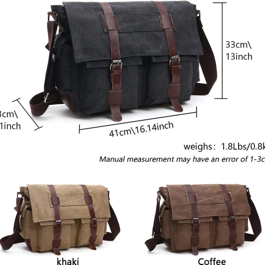 Vintage Messenger Bag, 15. 6 Inch Laptop Crossbody Satchel with Multi- Pocket and Adjustable Shoulder Strap, Available 365 Days, Daily Essentials Organizer, Crossbody Travel Accessory, Multi-Pocket Organizer Bag, Adjustable S